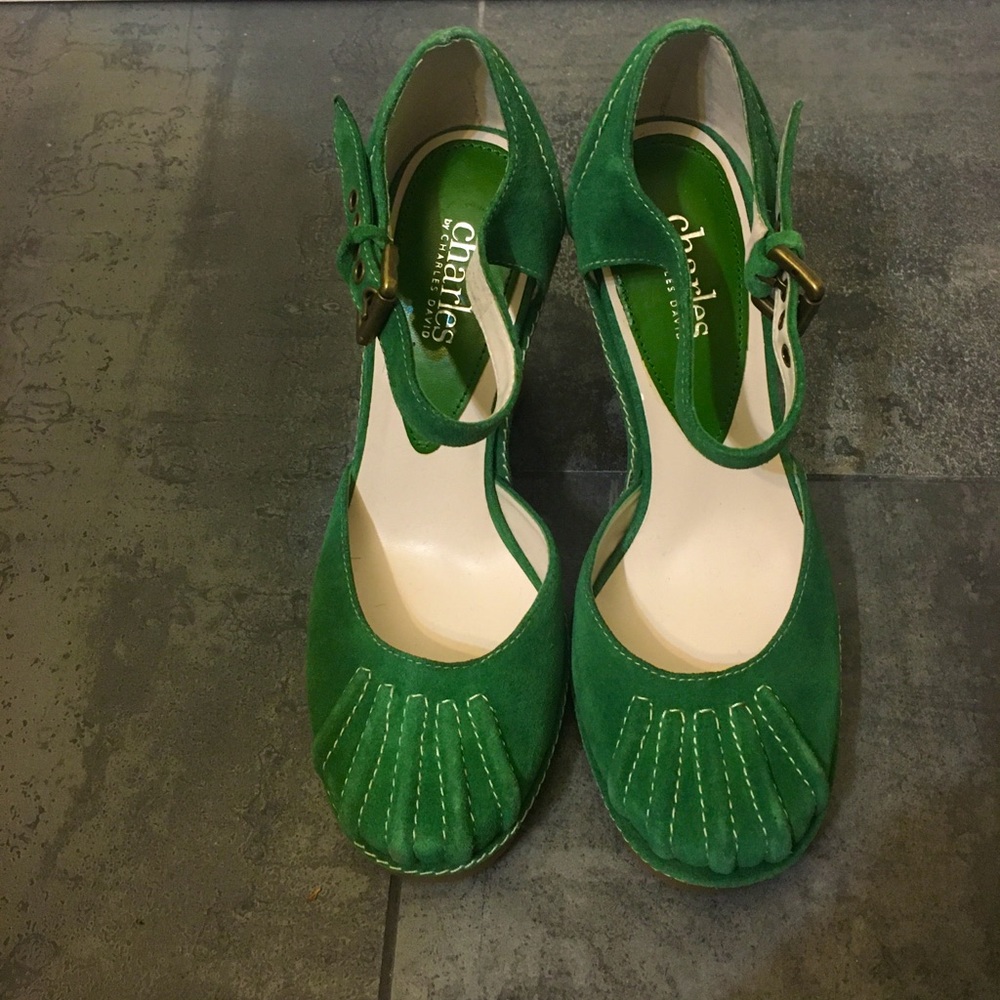 Green suede wedge heels